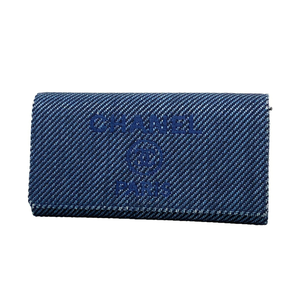 Chanel Deauville Tweed Long Wallet, Blue, Women's